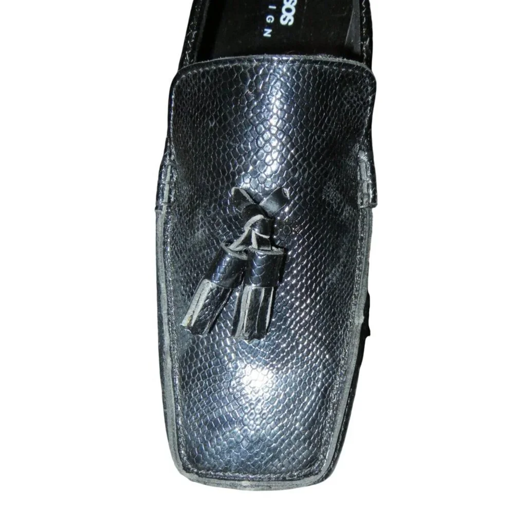 ASOS Black Snakeskin Embossed Vegan Leather Square toe tassel loafer size 7